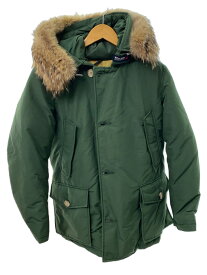 【中古】Woolrich◆ダウンジャケット/XS/コットン/GRN/無地/1302045/右袖シミ有/フード/ファー【メンズウェア】