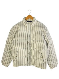 【中古】STUSSY◆Stripe Down Puffer Jacket/ダウンジャケット/L/ポリエステル/WHT/ストライプ【メンズウェア】