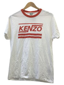 【中古】KENZO◆Tシャツ/M/コットン/ホワイト/白/オレンジ/クルーネック/ロゴプリント/リンガー/F855TS0184SA【レディースウェア】