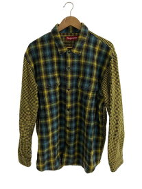【中古】Supreme◆Houndstooth plaid flannel shirt/ネルシャツ/XL/コットン/YLW/総柄【メンズウェア】