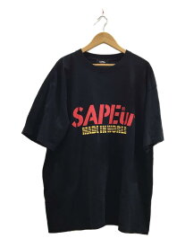 【中古】A Elegantes SAPEur◆SAPEur MADE IN WORLDプリントTシャツ/XXL/コットン/BLK/プリント//【メンズウェア】