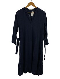 【中古】fog linen work◆スキッパー長袖ワンピース/ウール/BLU/無地【レディースウェア】