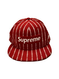 【中古】Supreme◆Text Stripe New Era Cap/キャップ/7 5/8/ウール/RED/総柄/メンズ【服飾雑貨他】