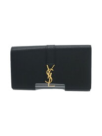 【中古】YVES SAINT LAURENT◆長財布/レザー/BLK/無地/レディース【服飾雑貨他】