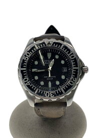 【中古】CITIZEN◆クォーツ腕時計/アナログ/レザー/BLK/E168-T005446/ベルト社外【服飾雑貨他】