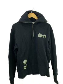 【中古】MARINE SERRE◆ハーフジップ/トップス/--/コットン/BLK【メンズウェア】
