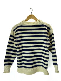 【中古】GUERNSEY WOOLLENS◆ガンジーセーター/ニット/S/ウール/生成り/ネイビー/ストライプ【レディースウェア】