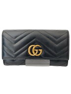 【中古】GUCCI◆長財布_GGマーモント_キルティング/レザー/BLK/無地/レディース【服飾雑貨他】