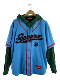 【中古】Supreme◆22SS/Baseball Jersey Hooded Sweatshirt/パーカー/L/コットン/BLU【メンズウェア】