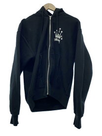 【中古】STUSSY◆ジップパーカー/M/コットン/BLK/プリント/REGAL CROWN ZIP HOODIE【メンズウェア】