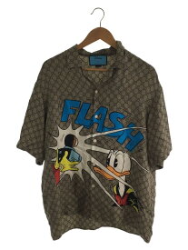 【中古】GUCCI◆Donald Duck Print Silk Bowling Shirt/50/シルク/ブラウン/総柄【メンズウェア】