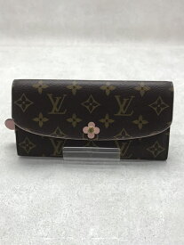 【中古】LOUIS VUITTON◆ポルト・フォイユ・エミリー_モノグラム・キャンバス_フラワーチャーム_BRW_ホットピンク/PVC/BRW/モノ【服飾雑貨他】