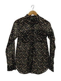 【中古】LAUREN RALPH LAUREN◆Petit Floral Cotton Dress Shirt/長袖ブラウス/S/コットン/ブラック/花柄【レディースウェア】