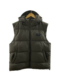 【中古】RVCA◆ダウンベスト/M/ポリエステル/カーキ/BC042771/VISOR HOODED PUFFER VEST【メンズウェア】