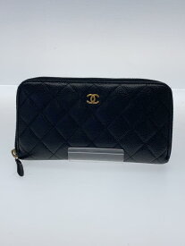 【中古】CHANEL◆長財布/レザー/BLK/無地/レディース/マトラッセ/キャビアスキン【服飾雑貨他】