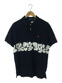 【中古】POLO RALPH LAUREN◆ハイビスカス×ネイビー/アロハテイスト/CUSTOMSLIMFIT/L/コットン/NVY/無地【メンズウェア】