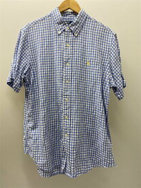 【中古】POLO RALPH LAUREN◆半袖シャツ/L/シルク/BLU/チェック//ボタンダウン/ギンガム【メンズウェア】