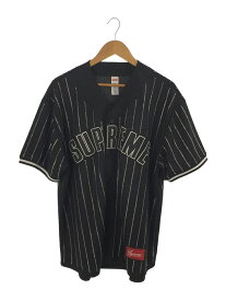 【中古】Supreme◆22SS/Rhinestone Stripe Baseball Jersey/ポリエステル/BLK/ストライプ【メンズウェア】
