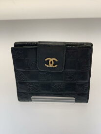 【中古】CHANEL◆チョコバー アイコンライン 2つ折り財布/レザー/BLK/レディース【服飾雑貨他】