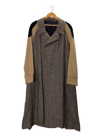 【中古】yohji yamamoto POUR HOMME◆98SS/コレクションモデル/ジャージ切替チェスターコート/LL/リネン/グレー/HJ-C03-818【メンズウェア】