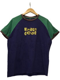 【中古】Brain Dead◆Tシャツ/M/コットン/マルチカラー/総柄/ラグラン/クレイジ-パターン/ネイビー/グリーン/紺/緑【メンズウェア】