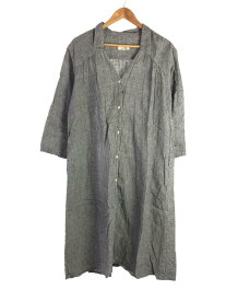 【中古】nest Robe◆スキッパーシャツワンピース/FREE/リネン/BLK/ギンガムCK/01131-2037【レディースウェア】