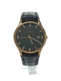 【中古】SKAGEN◆自動巻腕時計/アナログ/レザー/BLK/BRW/J755XLRLD【服飾雑貨他】