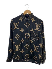 【中古】LOUIS VUITTON◆ミックスモノグラム長袖シャツ/38/シルク/ブラック/総柄【メンズウェア】