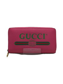 【中古】GUCCI◆ヴィンテージロゴプリント_ラウンドジップ/長財布/レザー/PNK/無地/496317【服飾雑貨他】