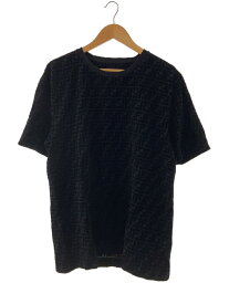 【中古】FENDI◆ブラックピケ/Tシャツ/XL/コットン/BLK/総柄/12CPF-22-5736/FY0936 A7D5【メンズウェア】