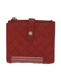 【中古】BOTTEGA VENETA◆イントレチャートコンパクトウォレット/2つ折り財布/レザー/RED/レディース【服飾雑貨他】