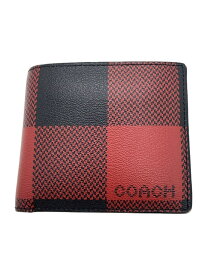 【中古】COACH◆2つ折り財布/--/RED/チェック/メンズ【服飾雑貨他】