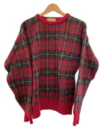 【中古】L.L.Bean◆セーター(厚手)/M/ウール/RED/チェック/USA製【レディースウェア】