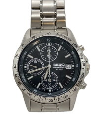 【中古】SEIKO◆クォーツ腕時計/アナログ/--/ブラック/シルバー/7T92-0DW0【服飾雑貨他】