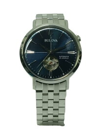 【中古】BULOVA◆ブローバ/自動巻腕時計/アナログ/ステンレス/ネイビー/シルバー/ステンレス/96A277【服飾雑貨他】