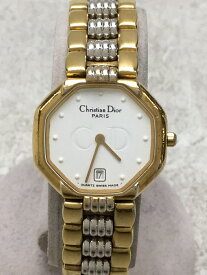 【中古】Christian Dior◆クォーツ腕時計/アナログ/--/WHT/GLD/48 133【服飾雑貨他】