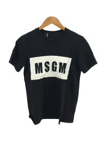 【中古】MSGM◆ボックスロゴTシャツ/XS/コットン/BLK/無地/2441MDM95【メンズウェア】