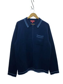 【中古】Supreme◆24AW/Zip Up Polo Sweater/カーディガン/L/ウール/NVY/毛玉有【メンズウェア】