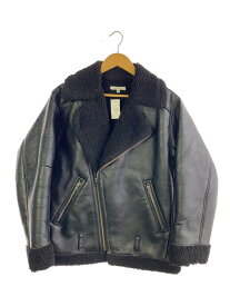 【中古】MOUSSY◆FAKE LEATHER OVER SIZED JACKET/ジャケット/FREE/フェイクレザー/BLK/無地【レディースウェア】