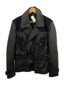 【中古】DIESEL BLACKGOLD◆レザージャケット/異素材/46/牛革/ブラック//【メンズウェア】