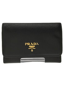 【中古】PRADA◆カードケース/フリース/ブラック/メンズ【服飾雑貨他】