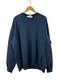 【中古】UNUSED◆22AW/DAMAGE CREW NECK SWEAT/ダメージ加工/3/NVY/無地/US2268【メンズウェア】