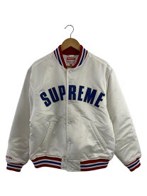 【中古】Supreme◆21SS/SATIN VARSITY JACKET/シミ有/ブルゾン/M/コットン/WHT【メンズウェア】