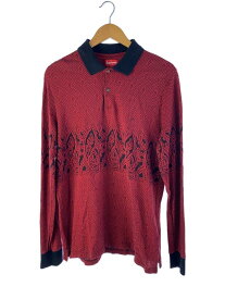 【中古】Supreme◆PAISLEY L/S POLO SHIRT/ポロシャツ/M/コットン/RED/総柄【メンズウェア】