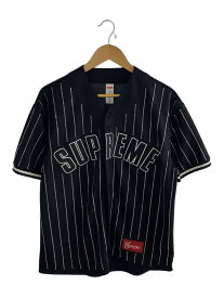 【中古】Supreme◆22SS/Rhinestone Stripe Baseball Jersey/S/ポリエステル/ブラック【メンズウェア】
