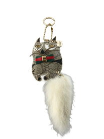 【中古】GUCCI◆GG/キーホルダー/ふくろう/チャーム/キーリング/オウム/ブラウン/総柄/レディース【服飾雑貨他】