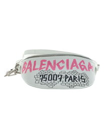 【中古】BALENCIAGA◆グラフィティペイントスーベニアチェーンボディーバッグ/ウエストバッグ/レザー/WHT/総柄【バッグ】