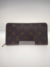 【中古】LOUIS VUITTON◆ポルト・モネ・ジップ_モノグラム・キャンバス_BRW/PVC/BRW/ストライプ/レディース【服飾雑貨他】