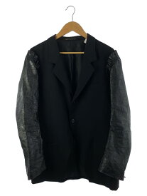 【中古】yohji yamamoto POUR HOMME◆18AW/ウールギャバ/袖フローラルレザー/テーラードジャケット/2/ウール/BLK/HV-J14-100【メンズウェア】