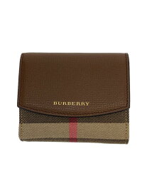 【中古】BURBERRY◆3つ折り財布/レザー/BRW/チェック/レディース【服飾雑貨他】